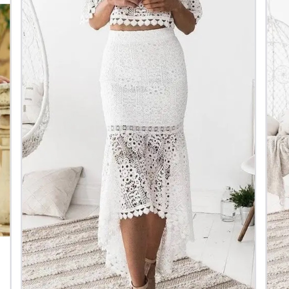 Two Sisters The Label White High-Lo Maxi Skirt Crochet Overlay Size 6